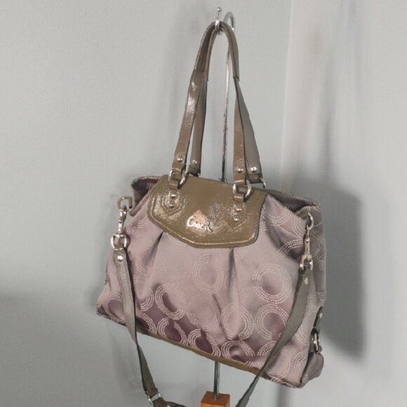 COACH Ashley Dotted Op Art Olive Green Gray Convertible Satchel Bag Shoulder Bag - Picture 5 of 12